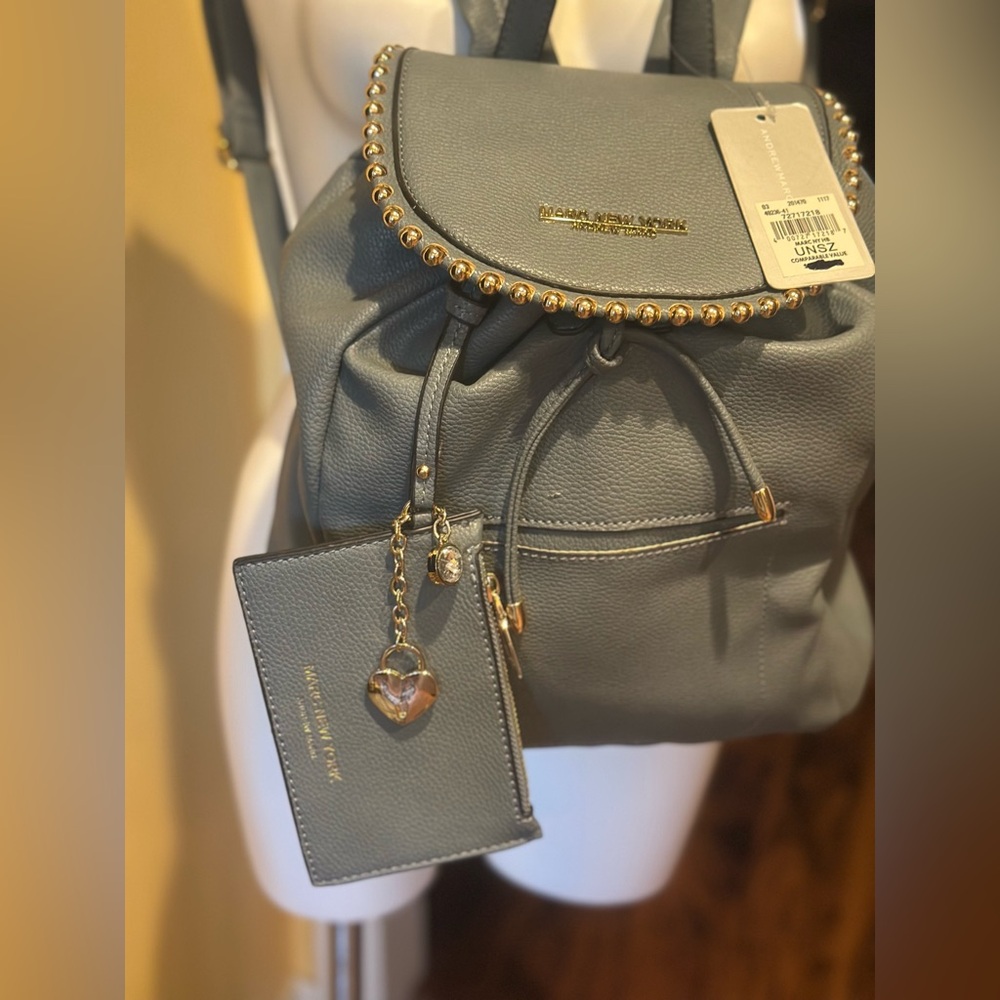 NWT Andrew Marc Blue and Gold Backpack with Luxurious Accents